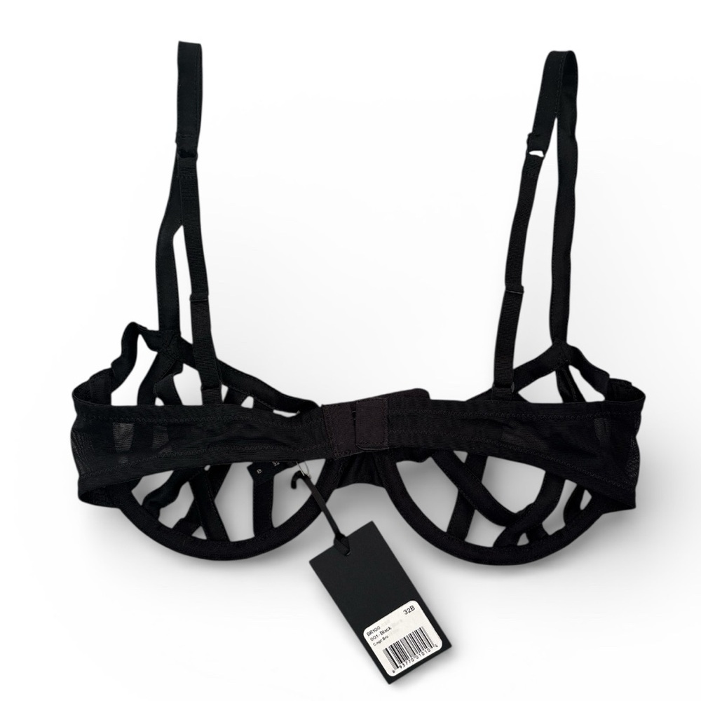 Kiki De Montpatnasse Black Silk Voyeur Cage Balconette Cutout Bra Size 32B - Picture 3 of 9